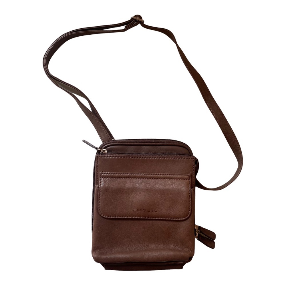 FOSSIL chocolate dark brown small leather crossbody purse